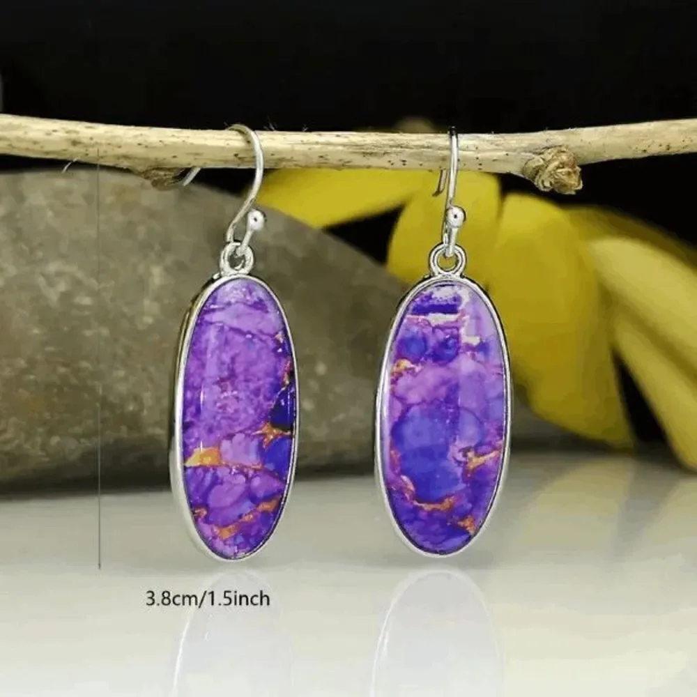 Purple Turquoise Silver Dangle Earrings